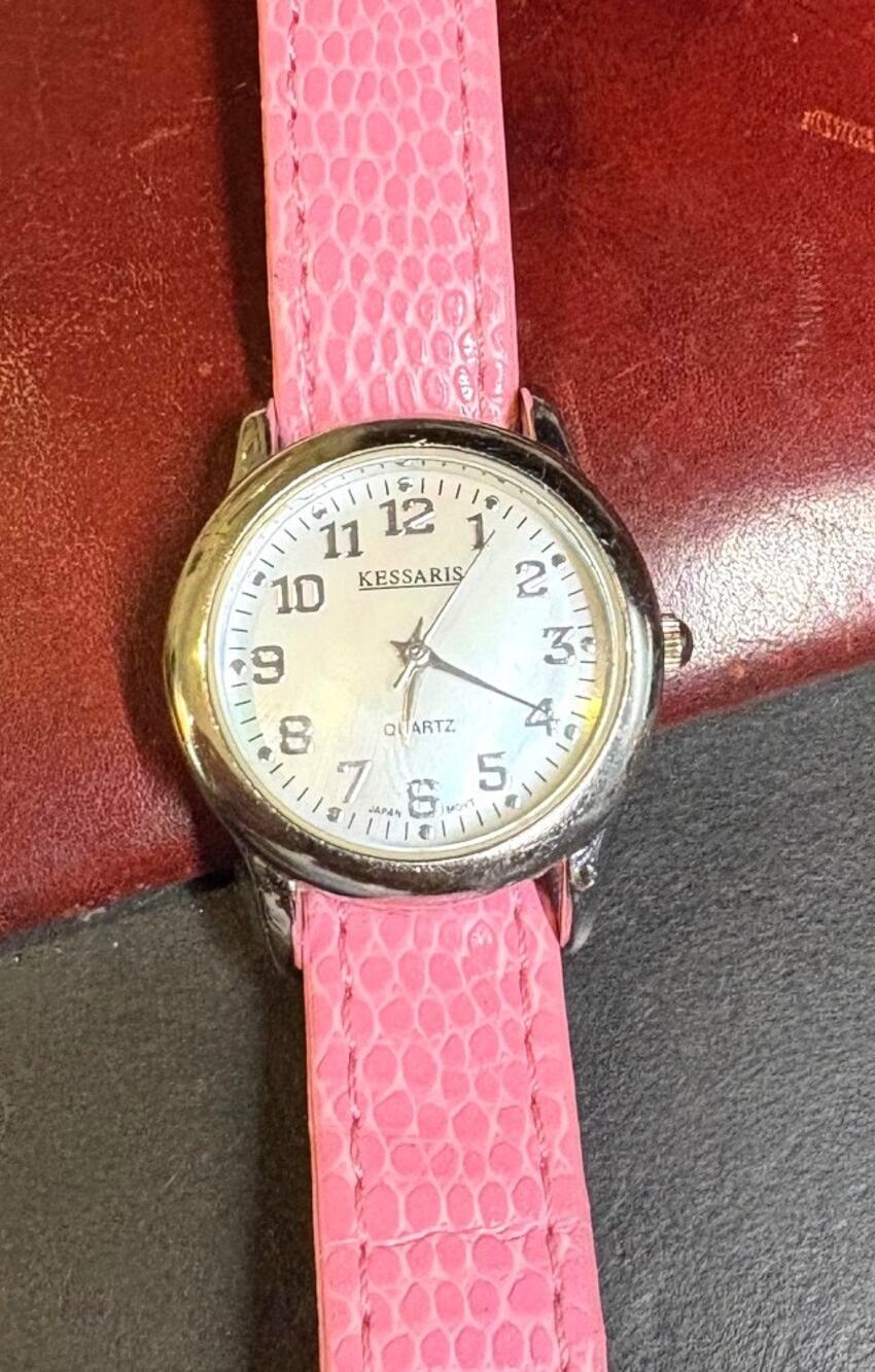 Women's 27mm Silver Tone Kessaris Watch, MOP Face, Pink Strap